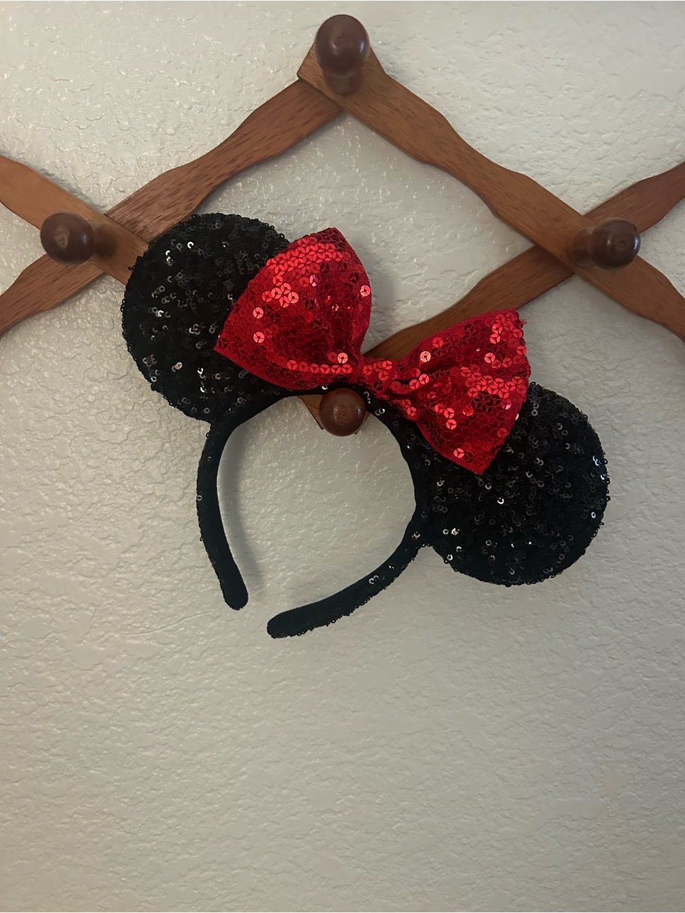 Sequin Minnie Mouse Ear Headband with Red Bow